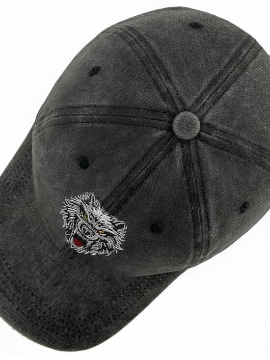 Women\'s Animal Embroidered Baseball Cap Black Gray Lightweight Casual Wolf main image 3